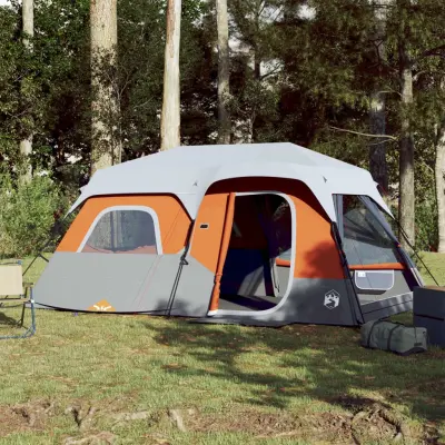 The Living Store Šotor za kampiranje z LED za 9 oseb svetlo siv in oranžen - Šotor Za Kampiranje
