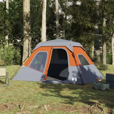 The Living Store Šotor za kampiranje za 6 oseb siv in oranžen vodoodporen - Šotor Za Kampiranje