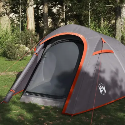 The Living Store Šotor za kampiranje za 3 osebe siv in oranžen vodoodporen - Šotor Za Kampiranje