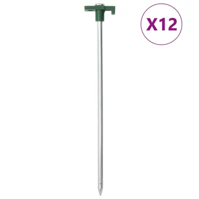 The Living Store Klini za šotor 12 kosov 25 cm 7 mm pocinkano jeklo in PP - Klin Za Šotor