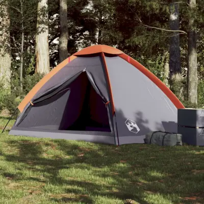 The Living Store Šotor za kampiranje za 4 osebe siv in oranžen vodoodporen - Šotor Za Kampiranje