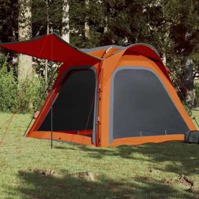 The Living Store Šotor za kampiranje za 4 osebe siv in oranžen vodoodporen - Šotor Za Kampiranje