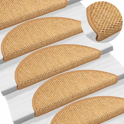 The Living Store Samolepilne preproge za stopnice 15 kos 56x17x3 cm sisal - Preproga Za Stopnice