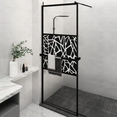 The Living Store Pregrada za tuš s polico črna 80x195 cm ESG steklo in aluminij - Stena Za Tuš