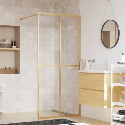 The Living Store Stena za tuš s prozornim ESG steklom zlata 90x195 cm - Stena Za Tuš
