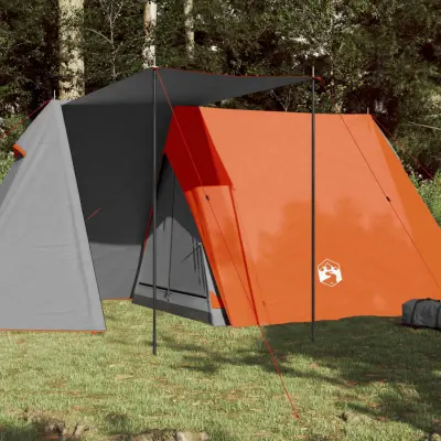 The Living Store Šotor za kampiranje za 3 osebe siv in oranžen vodoodporen - Šotor Za Kampiranje