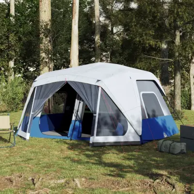 The Living Store Družinski šotor LED za 10 oseb svetlo moder hitra postavitev - Šotor Za Kampiranje