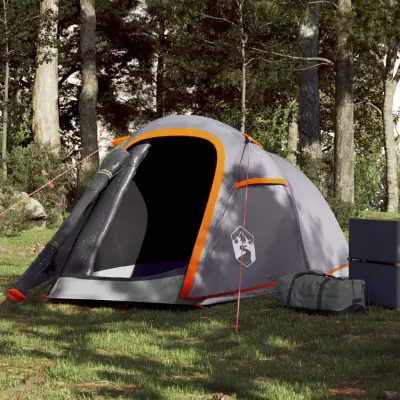 The Living Store Šotor za kampiranje za 2 osebi siv in oranžen vodoodporen - Šotor Za Kampiranje