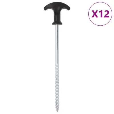 The Living Store Klini za šotor 12 kosov 20 cm Ø7 mm pocinkano jeklo - Klin Za Šotor