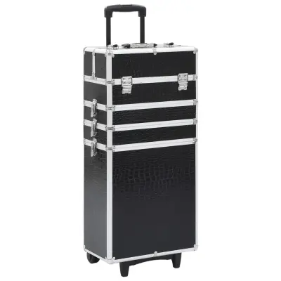 The Living Store Voziček za ličila iz aluminija črn s krokodiljim vzorcem - Voziček Za Ličila