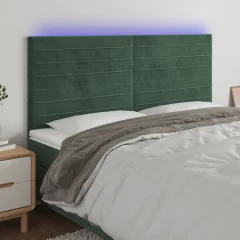 The Living Store LED posteljno vzglavje temno zeleno 180x5x118/128 cm žamet - LED Vzglavje