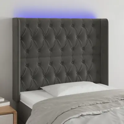 The Living Store LED posteljno vzglavje temno sivo 93x16x118/128 cm žamet - LED Vzglavje