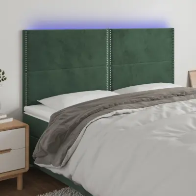 The Living Store LED posteljno vzglavje temno zeleno 180x5x118/128 cm žamet - LED Vzglavje