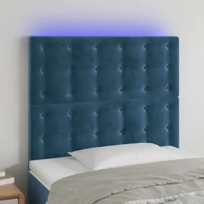 The Living Store LED posteljno vzglavje temno modro 80x5x118/128 cm žamet - LED Vzglavje