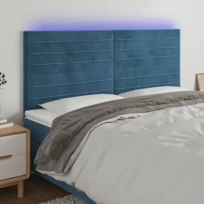 The Living Store LED posteljno vzglavje temno modro 180x5x118/128 cm žamet - LED Vzglavje