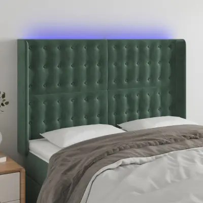The Living Store LED posteljno vzglavje temno zeleno 147x16x118/128 cm žamet - LED Vzglavje