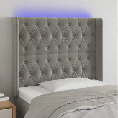 The Living Store LED posteljno vzglavje svetlo sivo 93x16x118/128 cm žamet - LED Vzglavje