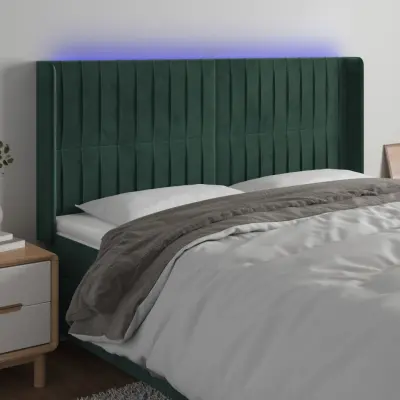 The Living Store LED posteljno vzglavje temno zeleno 203x16x118/128 cm žamet - LED Vzglavje