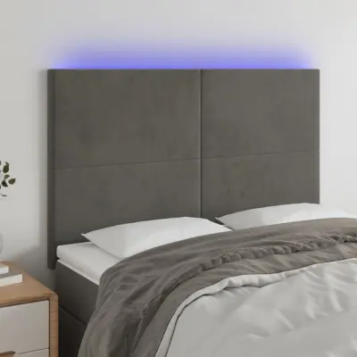 The Living Store LED posteljno vzglavje temno sivo 144x5x118/128 cm žamet - LED Vzglavje
