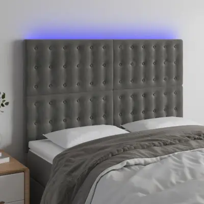 The Living Store LED posteljno vzglavje temno sivo 144x5x118/128 cm žamet - LED Vzglavje
