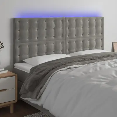 The Living Store LED posteljno vzglavje svetlo sivo 180x5x118/128 cm žamet - LED Vzglavje