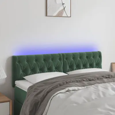 The Living Store LED posteljno vzglavje temno zeleno 144x7x78/88 cm žamet - LED Vzglavje