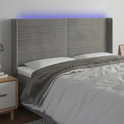 The Living Store LED posteljno vzglavje svetlo sivo 183x16x118/128 cm žamet - LED Vzglavje