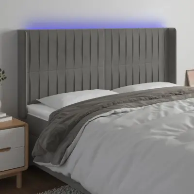 The Living Store LED posteljno vzglavje svetlo sivo 163x16x118/128 cm žamet - LED Vzglavje
