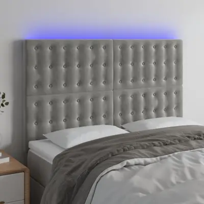 The Living Store LED posteljno vzglavje svetlo sivo 144x5x118/128 cm žamet - LED Vzglavje