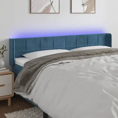 The Living Store LED posteljno vzglavje temno modro 163x16x78/88 cm žamet - LED Vzglavje