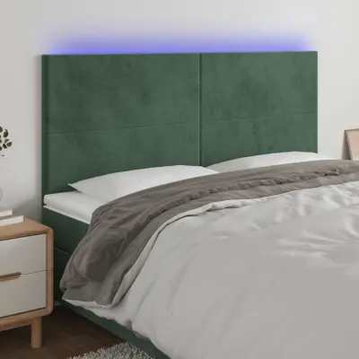 The Living Store LED posteljno vzglavje temno zeleno 200x5x118/128 cm žamet - LED Vzglavje
