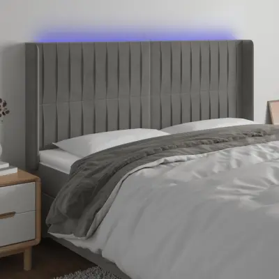 The Living Store LED posteljno vzglavje svetlo sivo 183x16x118/128 cm žamet - LED Vzglavje