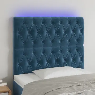 The Living Store LED posteljno vzglavje temno modro 100x7x118/128 cm žamet - LED Vzglavje