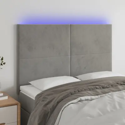 The Living Store LED posteljno vzglavje svetlo sivo 144x5x118/128 cm žamet - LED Vzglavje