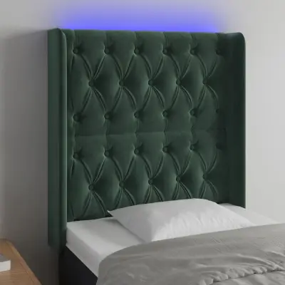 The Living Store LED posteljno vzglavje temno zeleno 83x16x118/128 cm žamet - LED Vzglavje