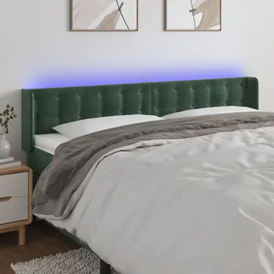 The Living Store LED posteljno vzglavje temno zeleno 183x16x78/88 cm žamet - LED Vzglavje