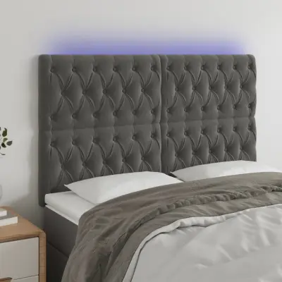 The Living Store LED posteljno vzglavje temno sivo 160x7x118/128 cm žamet - LED Vzglavje