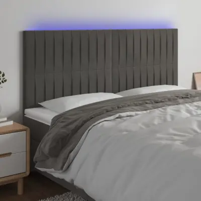 The Living Store LED posteljno vzglavje temno sivo 180x5x118/128 cm žamet - LED Vzglavje