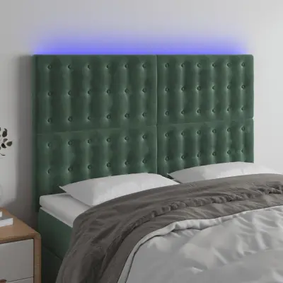 The Living Store LED posteljno vzglavje temno zeleno 144x5x118/128 cm žamet - LED Vzglavje