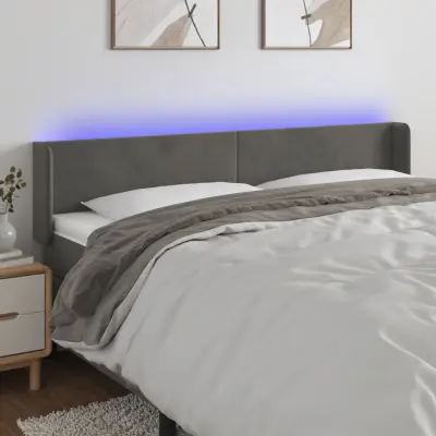 The Living Store LED posteljno vzglavje temno sivo 203x16x78/88 cm žamet - LED Vzglavje