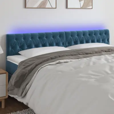 The Living Store LED posteljno vzglavje temno modro 180x7x78/88 cm žamet - LED Vzglavje