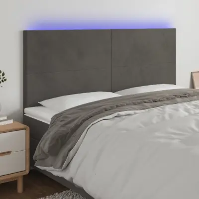 The Living Store LED posteljno vzglavje temno sivo 200x5x118/128 cm žamet - LED Vzglavje