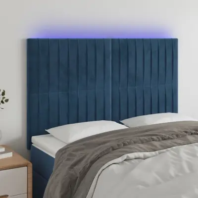 The Living Store LED posteljno vzglavje temno modro 144x5x118/128 cm žamet - LED Vzglavje