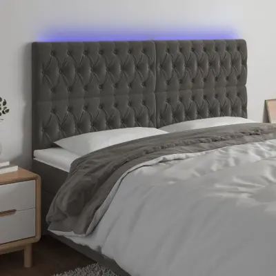 The Living Store LED posteljno vzglavje temno sivo 200x7x118/128 cm žamet - LED Vzglavje