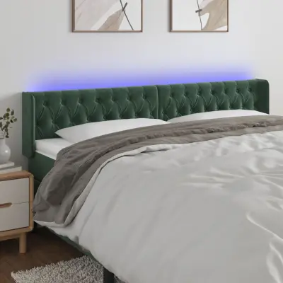 The Living Store LED posteljno vzglavje temno zeleno 183x16x78/88 cm žamet - LED Vzglavje