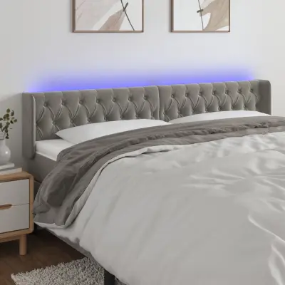 The Living Store LED posteljno vzglavje svetlo sivo 183x16x78/88 cm žamet - LED Vzglavje