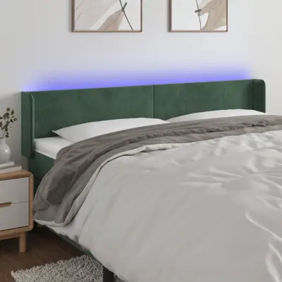 The Living Store LED posteljno vzglavje temno zeleno 163x16x78/88 cm žamet - LED Vzglavje