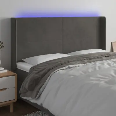 The Living Store LED posteljno vzglavje temno sivo 203x16x118/128 cm žamet - LED Vzglavje