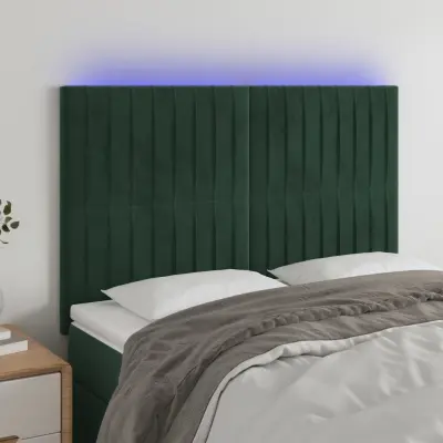 The Living Store LED posteljno vzglavje temno zeleno 144x5x118/128 cm žamet - LED Vzglavje