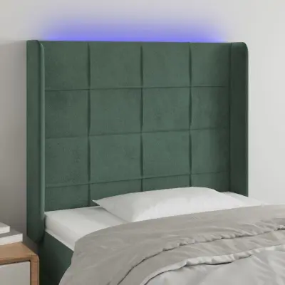 The Living Store LED posteljno vzglavje temno zeleno 93x16x118/128 cm žamet - LED Vzglavje